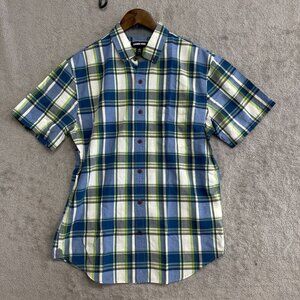 NWOT Lands' End Men's M Tailored Fit Plaid Short Sleeve Button down Shirt